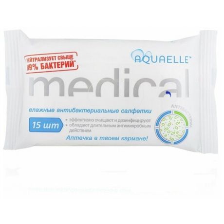 Антибактериальные влажные салфетки (4 упаковки ) AQUAELLE MEDICAL дезодорирующие 60 шт. 70201