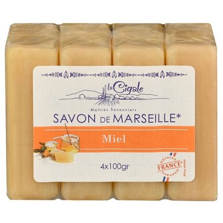 Мыло марсельское La Cigale с медом 4шт по 100g 50421
