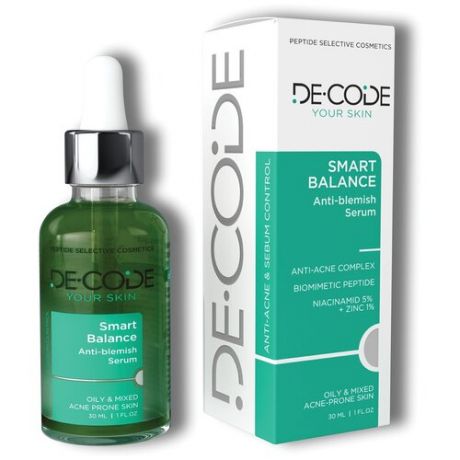 DECODE / Сыворотка для лица от акне и воспалений с ниацинамидом, цинком и пептидом для жирной и комби проблемной кожи,