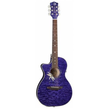 Luna FLO PF QM Lefty passionflowers электроакустическая гитара дредноут с вырезом левосторонняя, цвет транс пурпурный