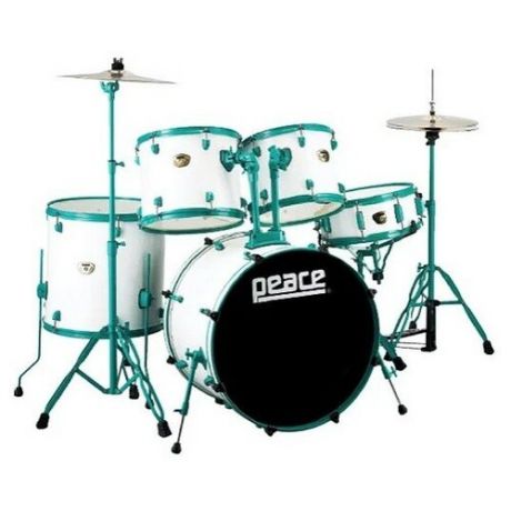 Peace DP-22DGD-GW White ударная установка из 5-ти барабанов, цвет белый, зеленые лаги, обода и стойки