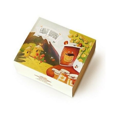 Подарочный набор с мёдом и чаем "Будьте здоровы!"/ мини-коробка 2 баночки меда, чай, ложка/ Добрый пасечник