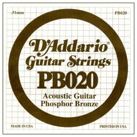 PB020 Phosphor Bronze Отдельная струна для акустической гитары, фосфорная бронза, .020, D