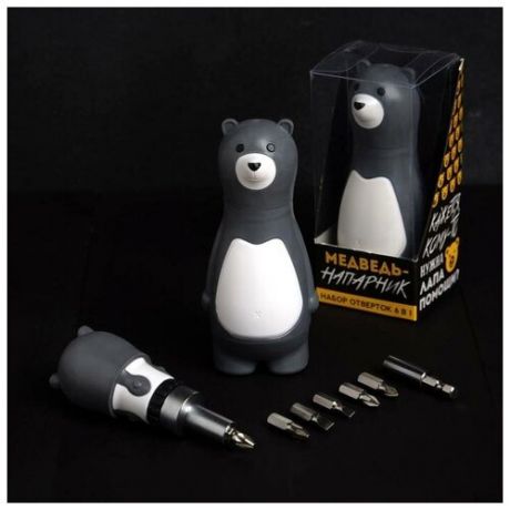 Подарочный набор инструментов "Медведь-напарник", подарочная упаковка, набор бит 7 шт, держатель для .