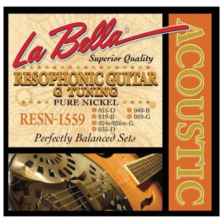 RESN-1559 Pure Nickel G Комплект струн для резонаторной гитары, никель, 15-59, La Bella