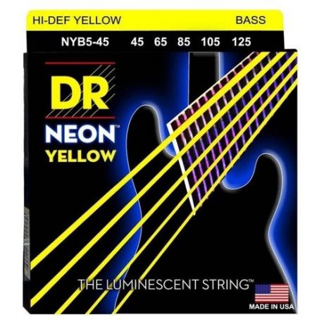 DR NYB5-45 HI-DEF NEON струны для 5-струнной бас гитары с люминисцентным покрытием жёлтые 45 -
