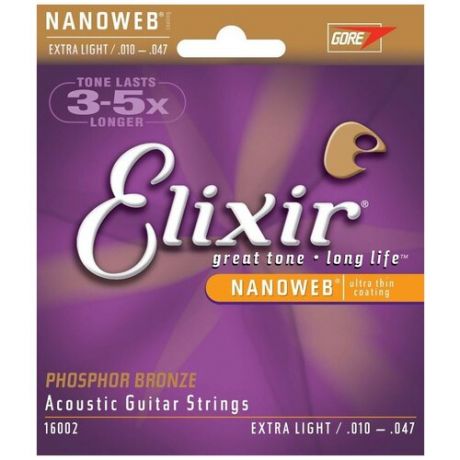 Elixir 16002 NanoWeb струны для акустической гитары Extra Light 10-47