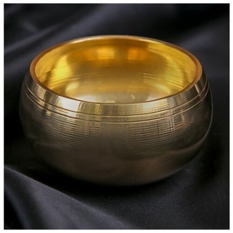 Чаша поющая тибетская 7 металлов золотая 16см литая ручная работа, Непал + резонатор, настройка чакр, гармонизация, исцеление, медитация