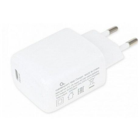 Адаптер питания Cablexpert MP3A-PC-29 QC 2.0/3.0, PD, 100/220V, 1*USB Type-C порт 5/9/12V, белый