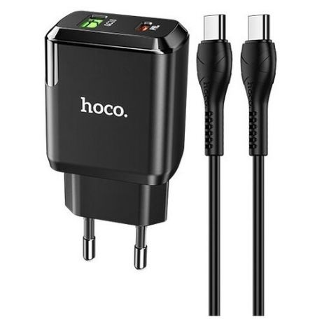Сетевое зарядное устройство HOCO N5 Favor 1xUSB QC3.0 3А + 1xUSB-C PD 20W + кабель Type-C, 1м (черный)