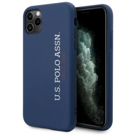 Силиконовый чехол-накладка для iPhone 11 Pro U.S. Polo Assn. Liquid silicone Vertical Logo Hard, синий (USHCN58SLNVV2)