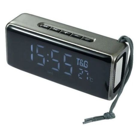 Беспроводная портативная Bluetooth колонка с часами и термометром TG-174, серая
