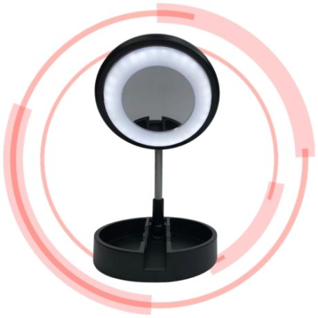 Селфи- кольцо с аккумулятором светодиодное настольное с зеркалом на выдвижном штативе JM- T1 диаметр 17 см (Черное)