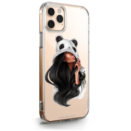 Прозрачный силиконовый чехол MustHaveCase для iPhone 11 Pro Max Panda Girl/ Панда для Айфон 11 Про Макс Противоударный