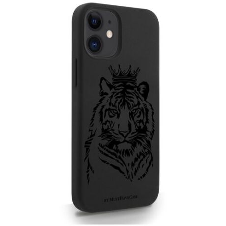 Черный силиконовый чехол MustHaveCase для iPhone 12 Mini Тигр с Короной для Айфон 12 Мини