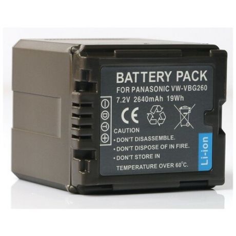 Аккумуляторная батарея VW-VBG260 для видеокамеры Panasonic HDC-HS100, HDC-SD100, HDC-HS9, HDC-SD9, SDR-H280, SDR-H60, 7.2V 2640mAh