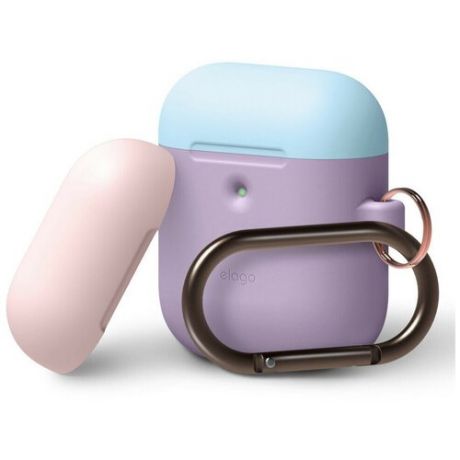 Чехол Elago A2 Wireless Silicone Duo Hang Case для AirPods 2Gn фиолетовый Lavender (голубая Pastel Blue/розовая крышки)