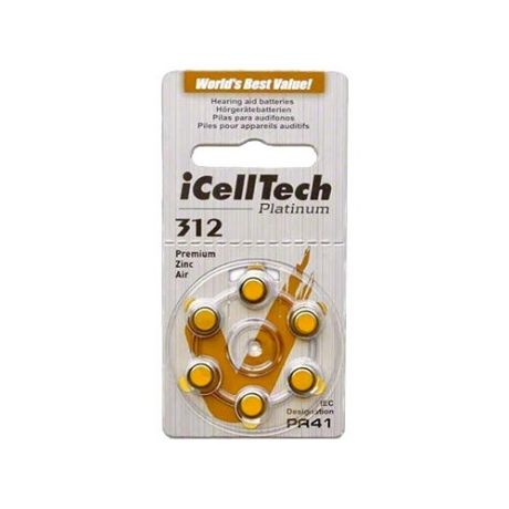 Батарейки iCellTech 312 (PR41) для слуховых аппаратов, 1 блистер (6 батареек)