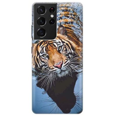 Чехол - накладка ArtColor для Samsung Galaxy S21 Ultra с принтом "Тигр купается"