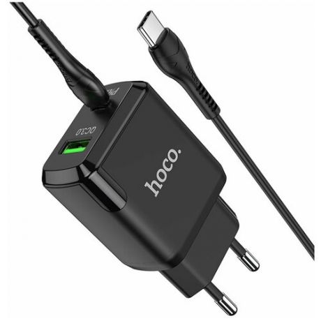 Сетевое зарядное устройство Hoco N5 USB/Type-C с кабелем (Type-C-Type-C) (черное)