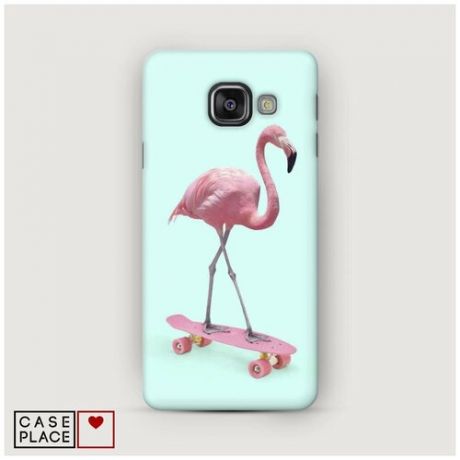 Чехол Пластиковый Samsung Galaxy A3 2016 Фламинго на скейте
