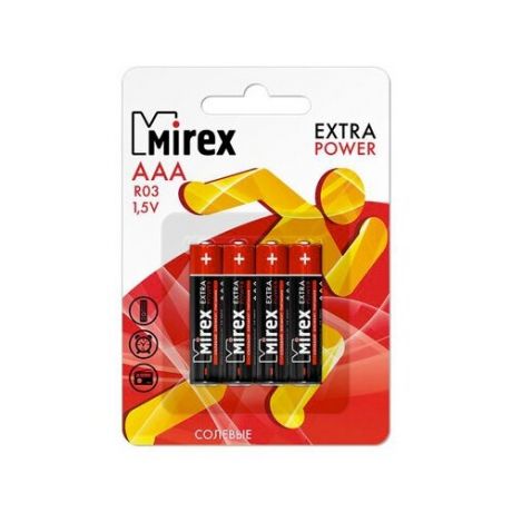 Батарея солевая Mirex R03 / AAA 1,5V 4 шт (4/48/960), ecopack