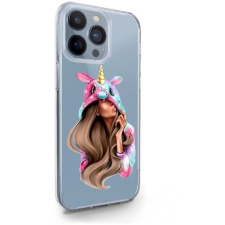 Прозрачный силиконовый чехол MustHaveCase для iPhone 13 Pro Max Unicorn Girl/ Единорог для Айфон 13 Про Макс Противоударный