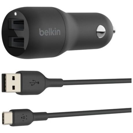 Автомобильное зарядное устройство BELKIN 2 USB-A, 24W, кабель USB-A-USB-C 1m, черный (CCE001bt1MBK)
