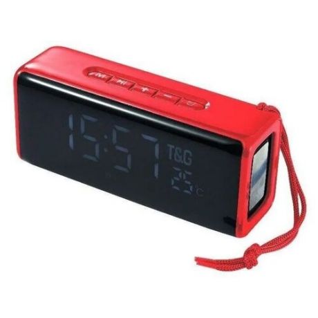 Беспроводная портативная Bluetooth колонка с часами и термометром TG-174, красная