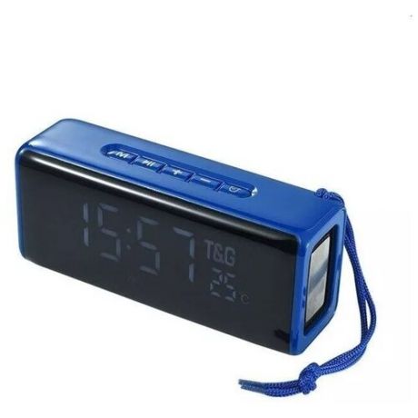 Беспроводная портативная Bluetooth колонка с часами и термометром TG-174, синяя