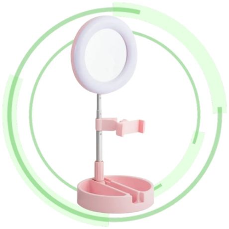 Селфи кольцо - зеркало, кольцевая лампа с зеркалом и держателем для телефона G3 / 3 режима цвета и яркости (Розовое)