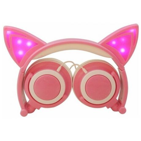 Светящиеся наушники "Кошачьи ушки", розовый корпус