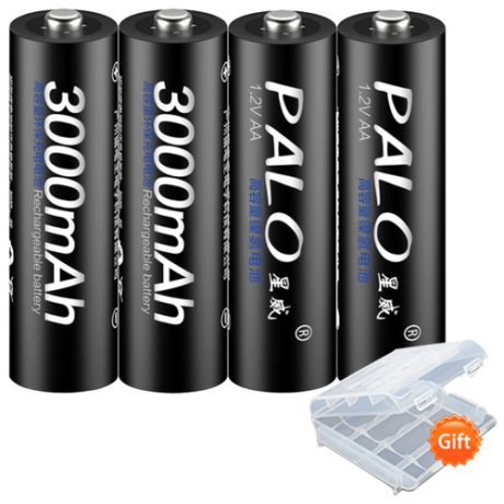 Аккумуляторные батарейки типа АА Palo 3000 mAh, 1,2 V 4 шт ( Пальчиковые ) Ni-MH + Кейс