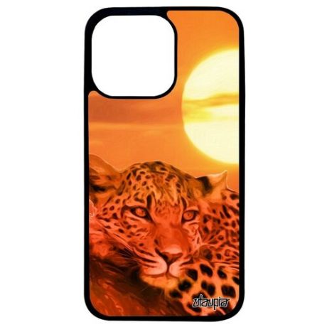 Противоударный чехол на смартфон // iPhone 13 Pro // "Леопард" Стиль Африка, Utaupia, оранжевый