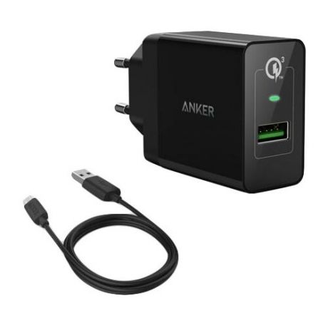 Зарядное устройство Anker PowerPort+ 1 18W with QC 3.0 и PD Black с кабелем Micro USB