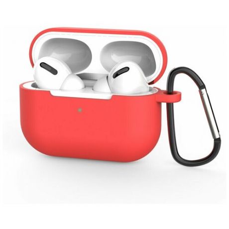 Cиликоновый чехол для наушников Airpods pro с металлическим кольцом против потери чехол для беспроводных наушников Blutooth для Airpods / красный