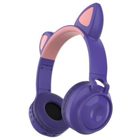 Детские беспроводные наушники блютуз / Светящиеся наушники с ушками кошки Bluetooth /Фиолетовый