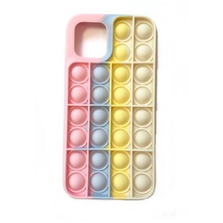 Чехол Антистресс Pop It для iPhone 12/12 Pro (розовый/голубой/желтый/белый)
