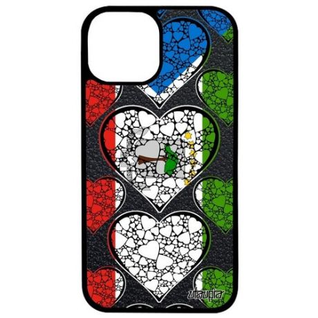 Ударопрочный чехол на смартфон // iPhone 13 // "Флаг Гвинеи с сердцем" Страна Туризм, Utaupia, цветной