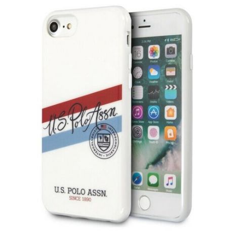 Пластиковый чехол-накладка для iPhone 7/8/SE (2020) U.S. Polo Assn. PC/TPU Tricolor script Logo Hard, белый