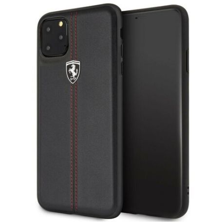 Кожаный чехол-накладка для iPhone 11 Pro Max Ferrari Heritage W Hard Leather, черный (FEHDEHCN65BK)