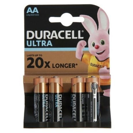 Батарейка алкалиновая Duracell Ultra Power, AA, LR6-4BL, 1.5В, 4 шт