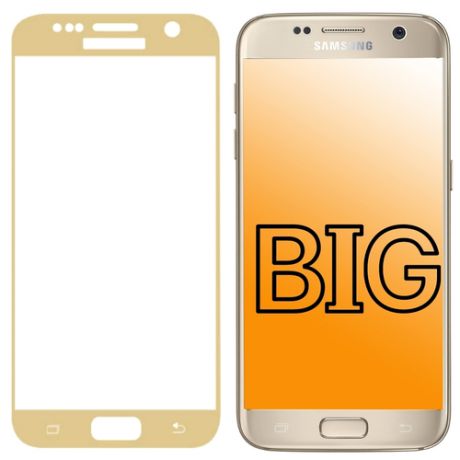 Защитное стекло для Samsung Galaxy S7 с золотой рамкой / Стекло на Самсунг Галакси С7 / Полноэкранное закаленное стекло