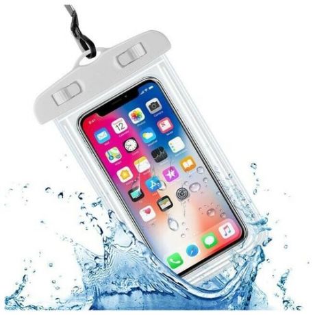 Водонепроницаемый непромокаемый герметичный чехол для телефона до 6.7 дюймов, смартфона, для съемки под водой и документов, большой размер XL, светящийся, белый