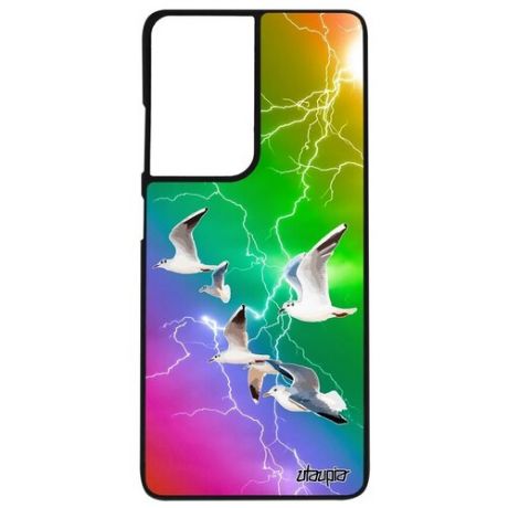 Защитный чехол для смартфона // Galaxy S21 Ultra // "Чайки" Птицы Дизайн, Utaupia, розовый