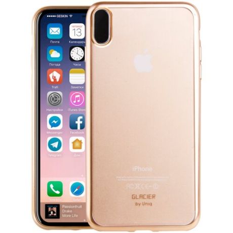 Силиконовый чехол-накладка для iPhone X/XS Uniq Glacier Frost, прозрачный/золотистый (IPXHYB-GLCFGLD)