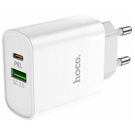 Сетевое зарядное устройство Hoco C80A USB/Type-C (белое)