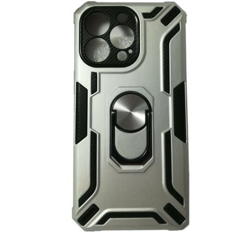 Противоударный чехол пластмасса серый / серебро для Apple IPhone 13 Pro Max c доп. защитой камеры и магнитом для держателя в авто / айфон 13 про макс