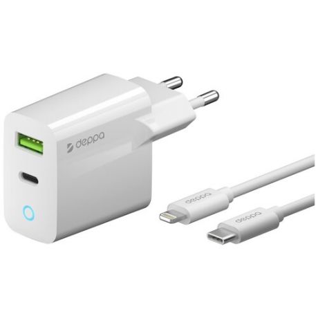 Зарядное устройство сетевое Deppa Ultra MFI Apple Lightning, 20Вт, Power Delivery QC 3.0 белое (11396)