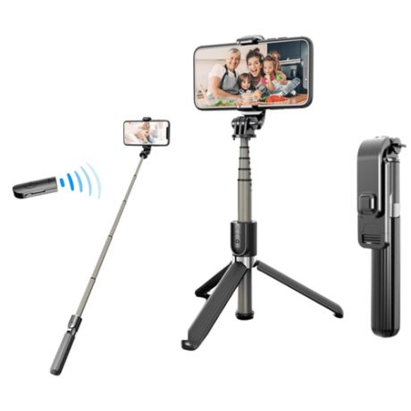 Трипод / Монопод для селфи Selfie Stick S03 с беспроводным пультом, для смартфонов шириной до 9,6 см, складной, черный